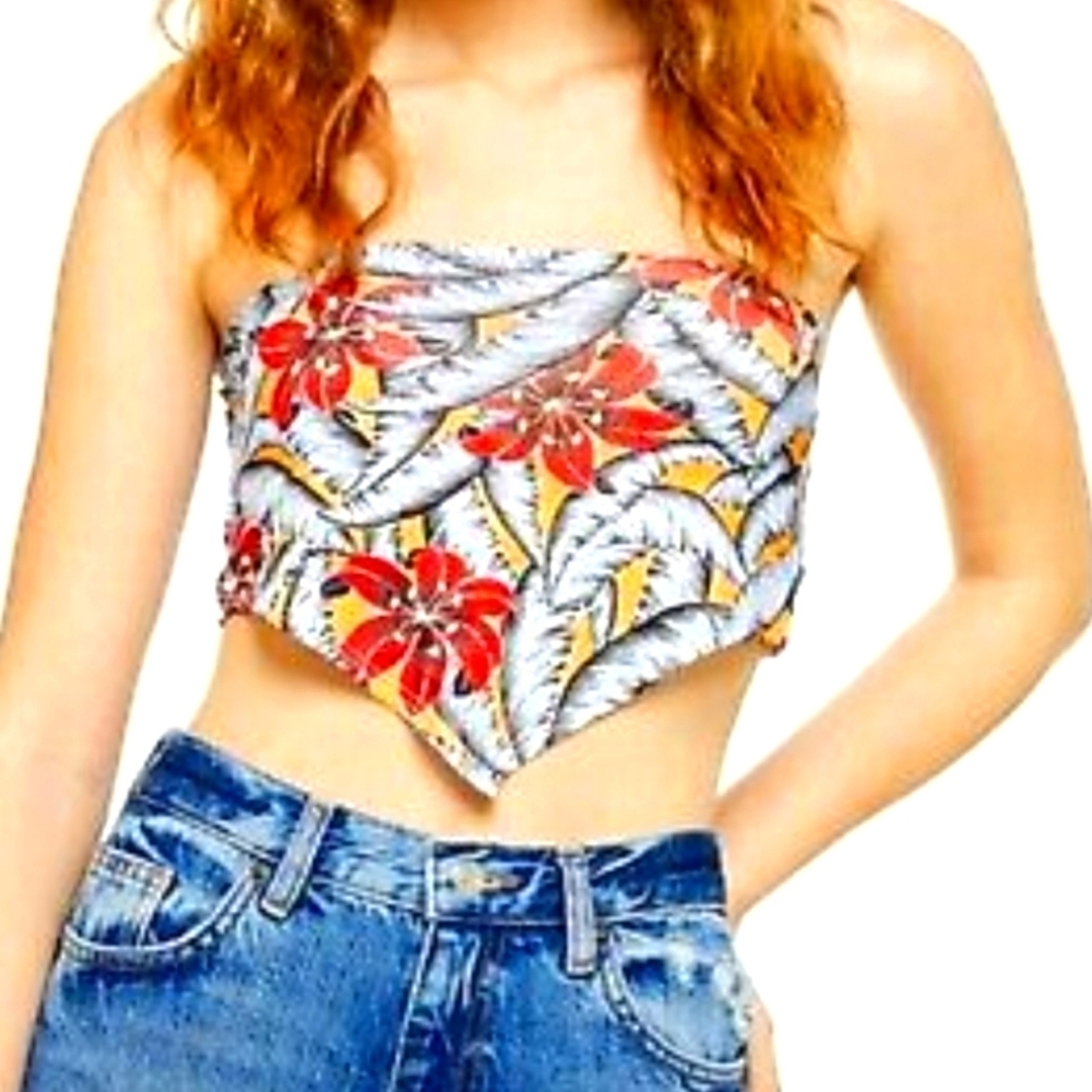NWOT Topshop tropical floral tie back bandana crop top